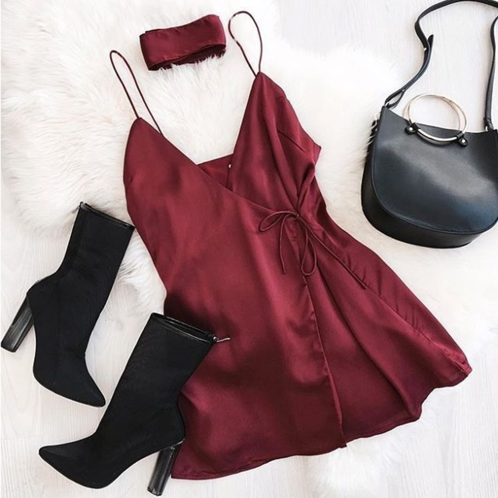 Sabo Skirt Red Satin Wrap Mini Dress